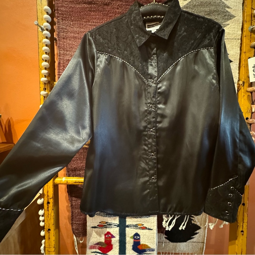 Panhandle Slim Black Satin Lace Large Studded Western Shirt